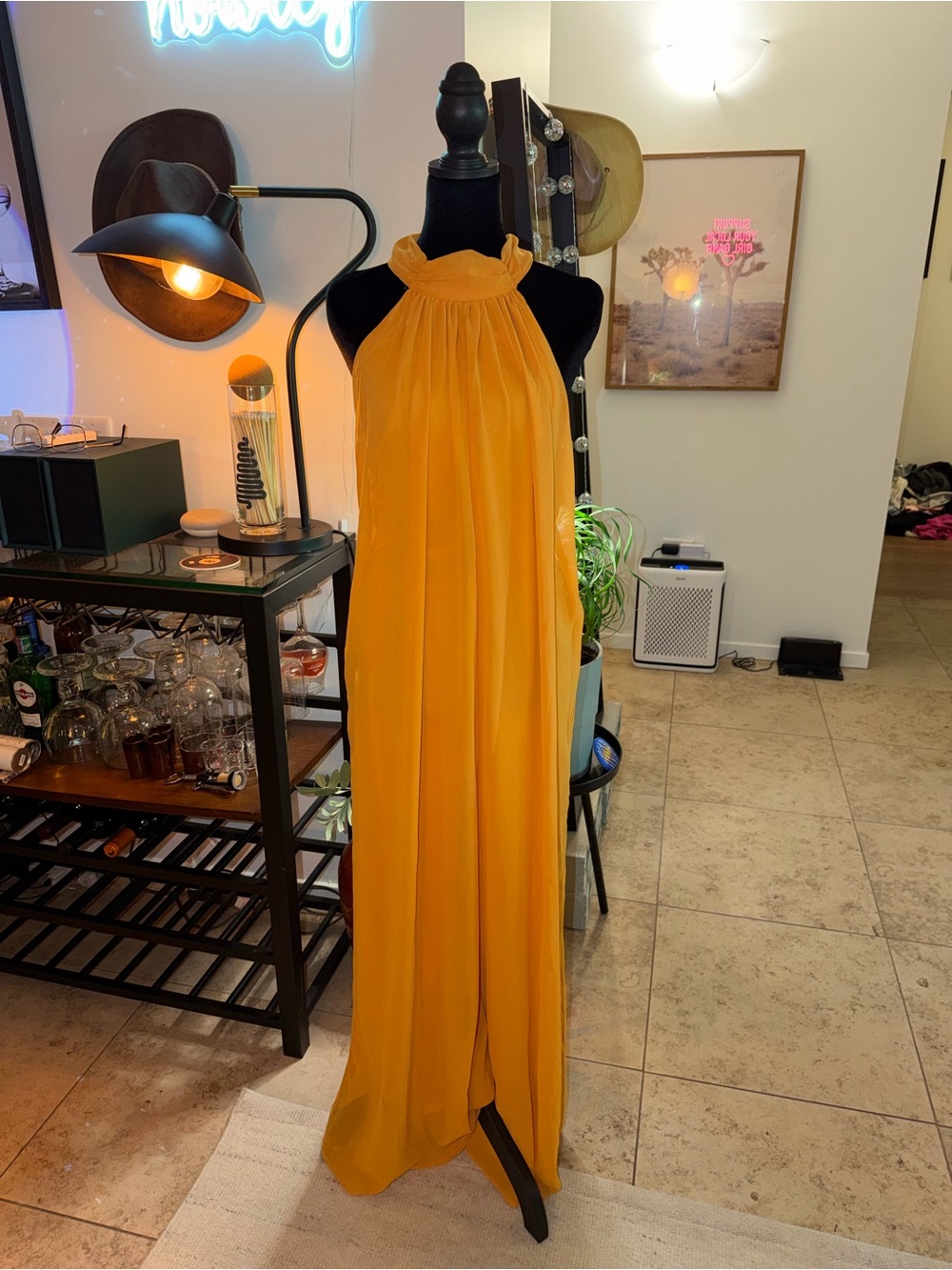 Amazon Women's Halter Maxi Dress in Mustard Yellow